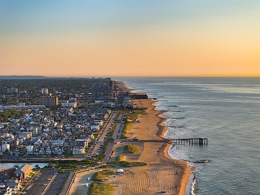 Aerial view of the Asbury Park beach and town.
