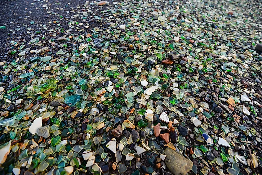 View of the glass beach in Eleele, Hawaii.