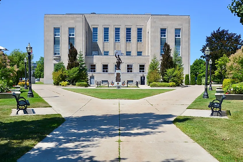 Building at the center of Courthouse Square in downtown Goderich during the summer.