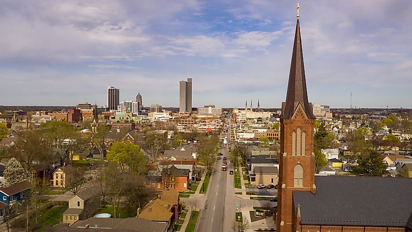 Aerial view of Fort Wayne, Indiana. 