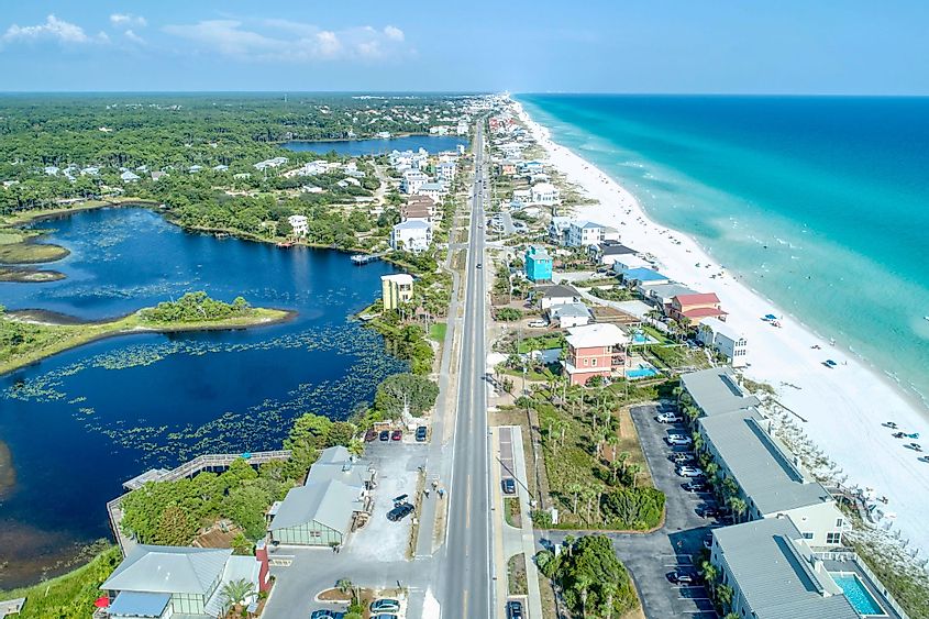 Aerial view of West End of Famous 30A