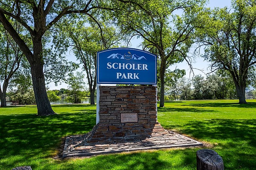 A park sign in Burley, Idaho.