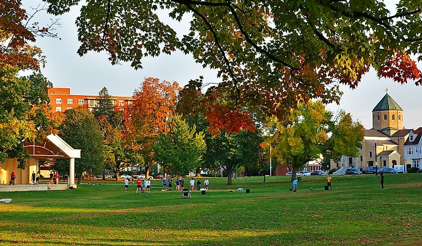 People at the institute Park on the campus of Worcester Polytechnic Institute.