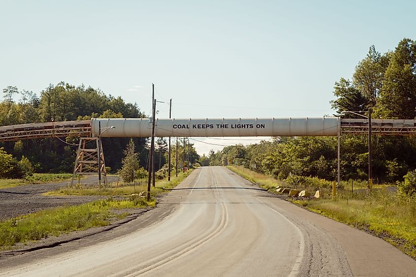 "COAL KEEPS THE LIGHTS ON" sign in Shenandoah, Pennsylvania.