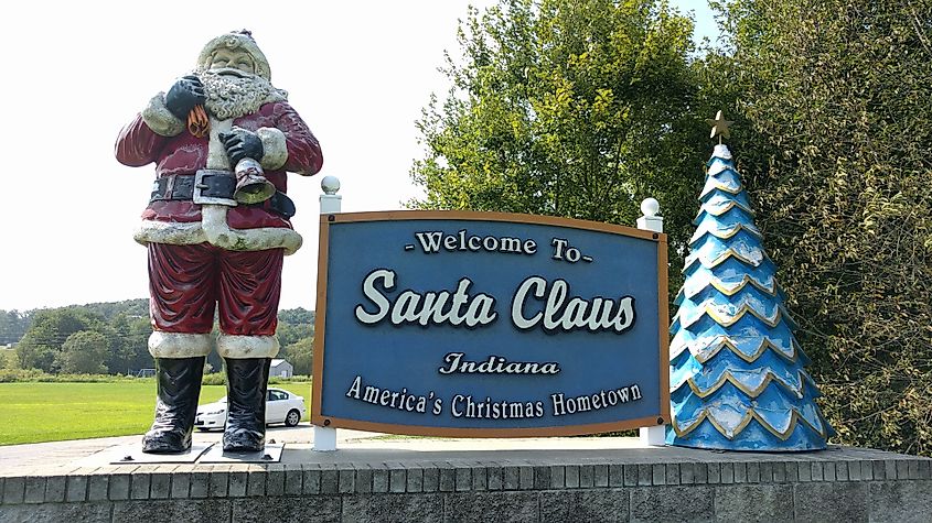 Welcome sign to Santa Claus, Indiana