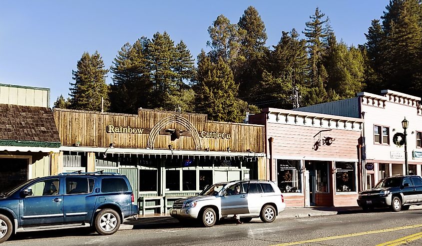 Downtown district of Guerneville, California. Image credit cdrin via Shutterstock