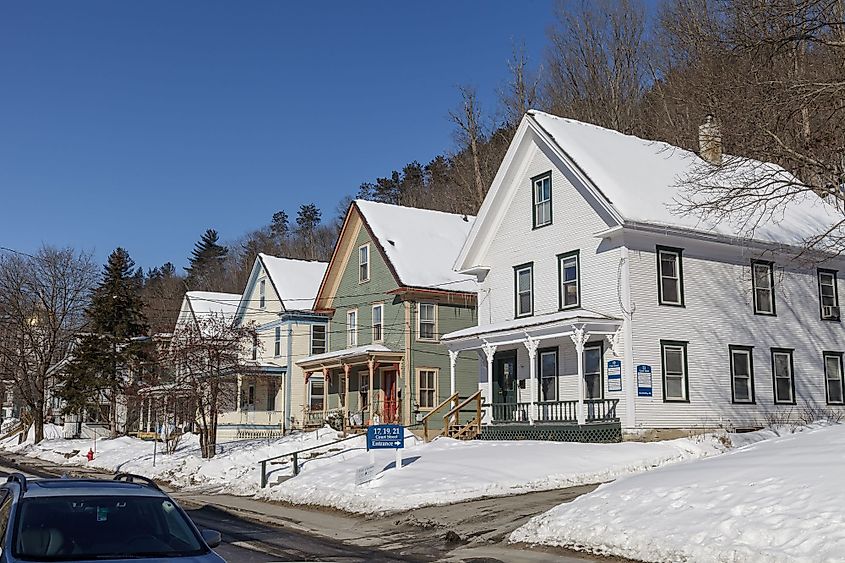 A view of the snowcovered city of Montpelier during winters.