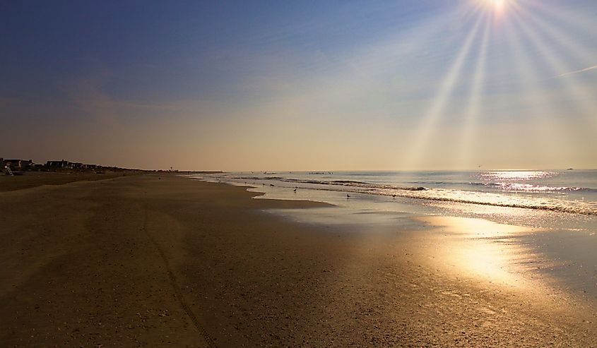 Sun reflected off the ocean at the Jersey Shore. Avalon, New Jersey.