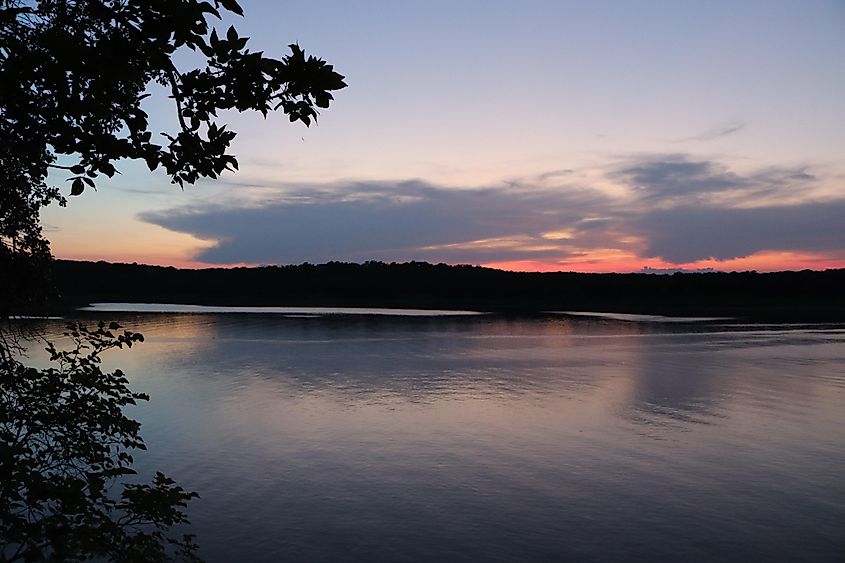 A sunset over Keystone Lake in Oklahoma.