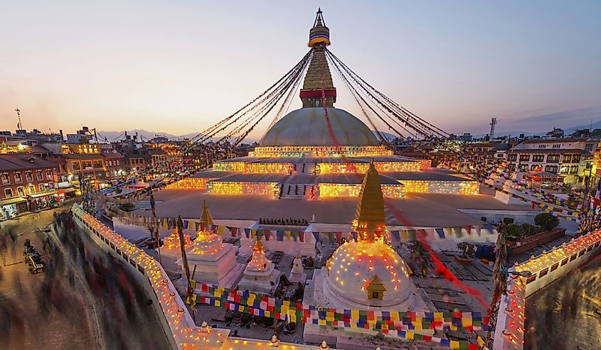 Sunset Boudhanath stupa and New Year Festival In Kathmandu Nepal