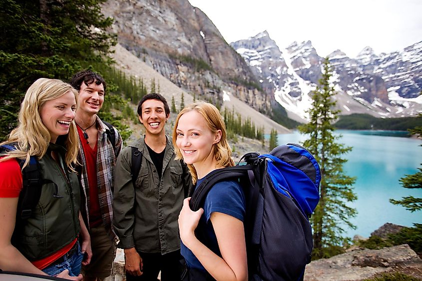 A group of friends enjoy a hike