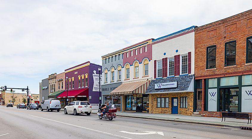 The business district on Lebanon Street, Indiana. 