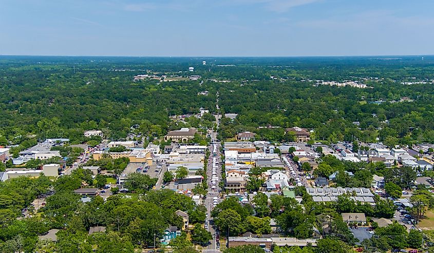 Aerial view of homes in Fairhope, Alabama