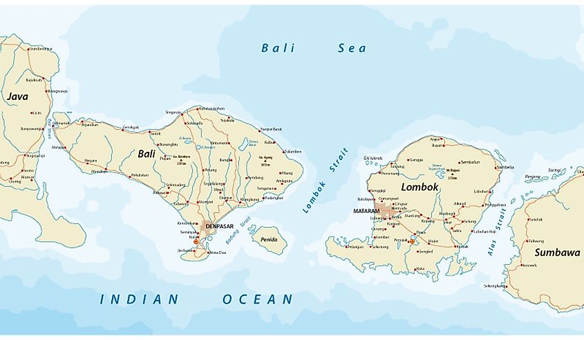Map of Indonesian Lesser Sunda Islands Bali and Lombok