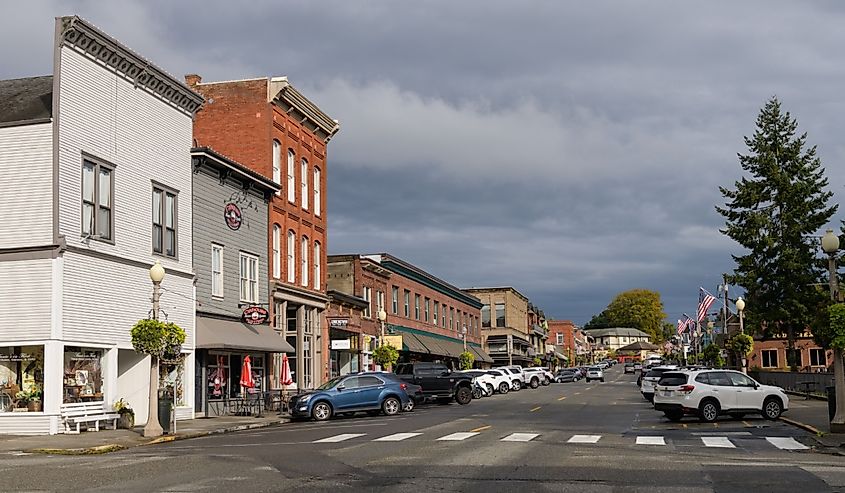 Downtown street in Snohomish, Washington.