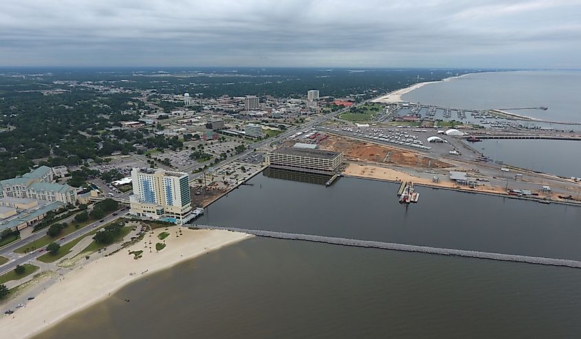 Aerial view of Gulfport, Mississippi Beach