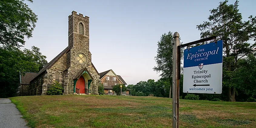 Trinity Episcopal Church in Brooklyn, Connecticut, a historic stone church that is part of the Brooklyn Green Historic District