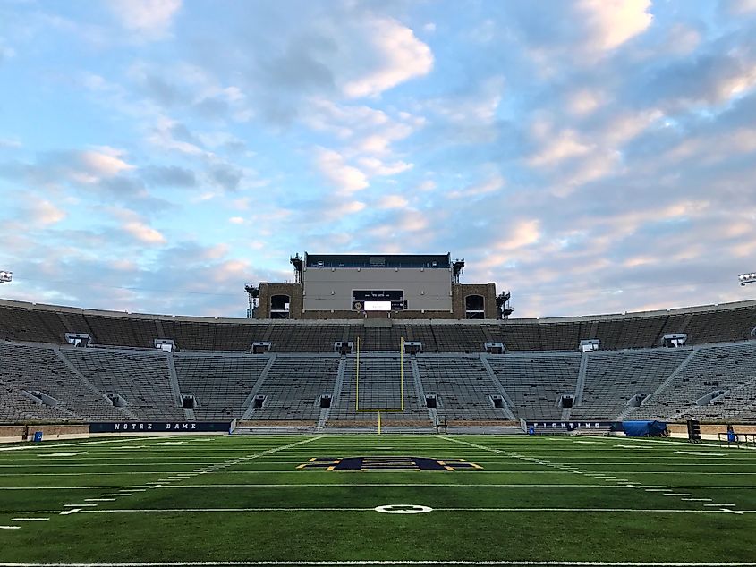 The field of Notre Dame Stadium, home of the Fighting Irish.