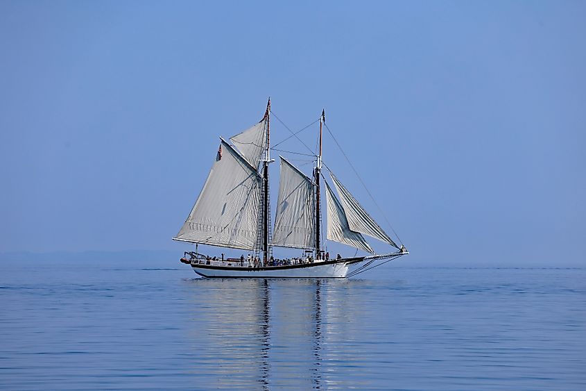 Tall ship sailing on Grand Traverse Bay, Lake Michigan. 