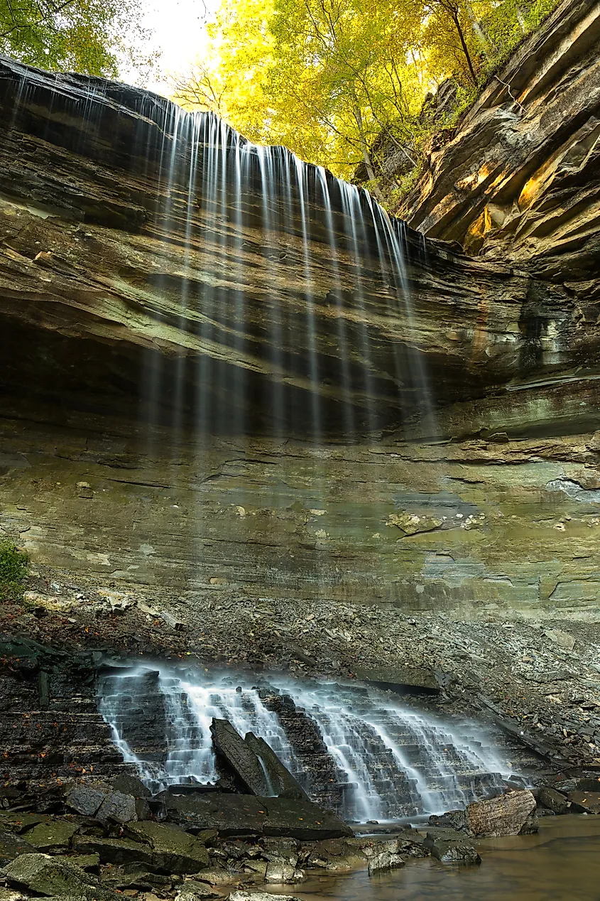 Big Clifty Falls gently flowing in Madison, Indiana.