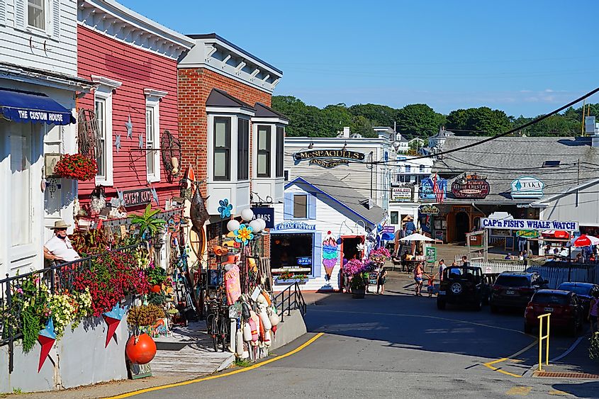 View of Boothbay Harbor, a tourist fishing town in Lincoln County, Maine, United States.