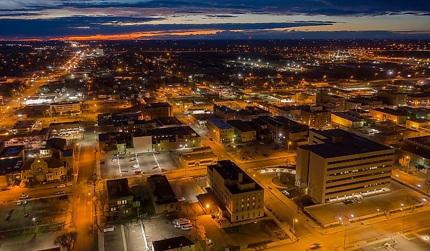 Aerial View of Aberdeen, South Dakota at Dusk