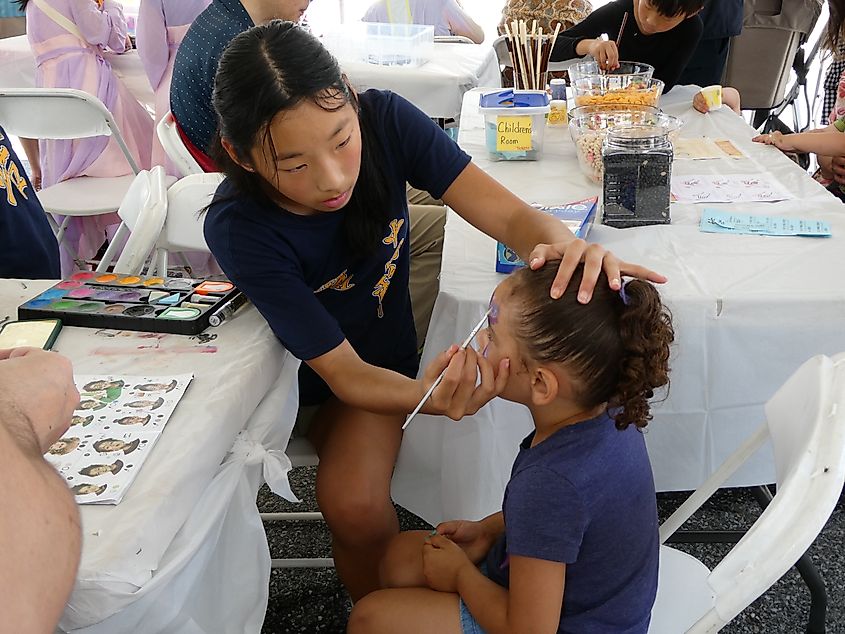 Chinese American Cultural Festival face painting in Delaware.