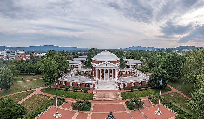 Aerial view of the famous Rotunda building of the University of Virginia