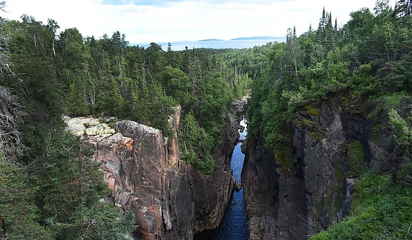 Aguasabon falls in Terrace Bay, Ontario waterfalls and canyon leading to Lake Superior