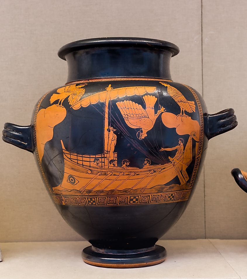 Odysseus and the Sirens, eponymous vase of the Siren Painter.