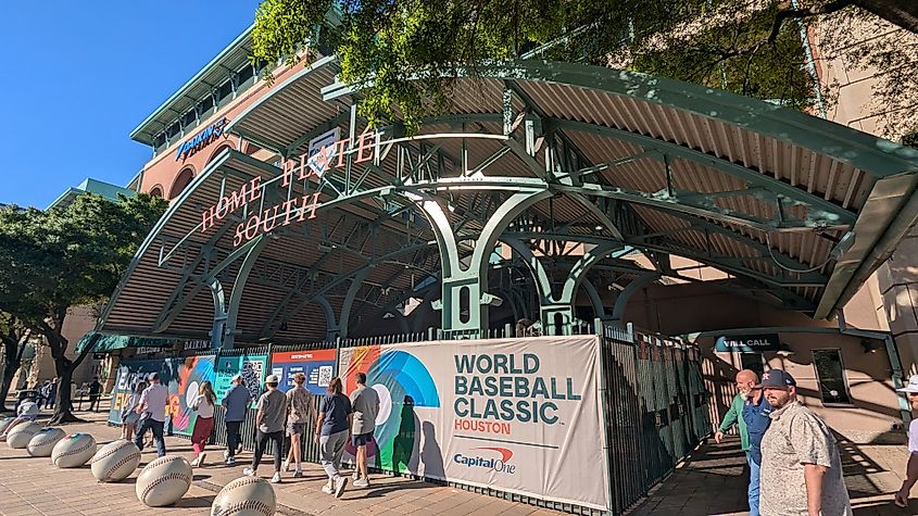 Exterior of Daikin Park during the 2026 World Baseball Classic