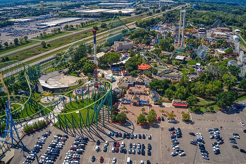 Aerial View of a popular Amusement Park in Shakopee, Minnesota.