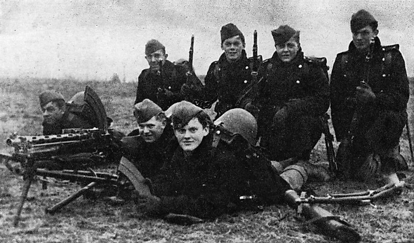 Danish troops at Bredevad on the morning of the German attack. Two of these soldiers were killed in action later that day.