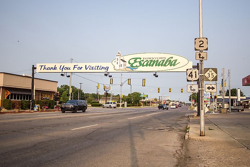 Street view of downtown Escanaba, Michigan