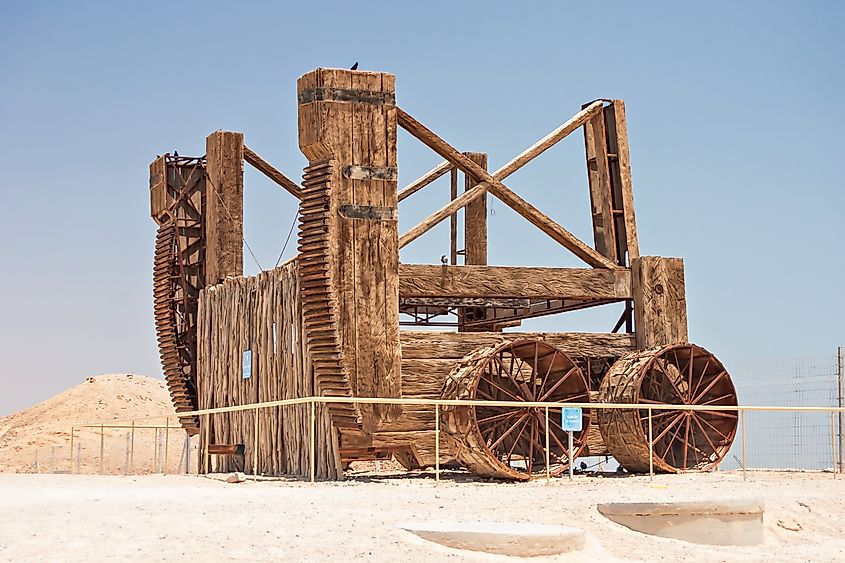 Roman siege engine at the base of the Roman ramp at Masada in Israel.