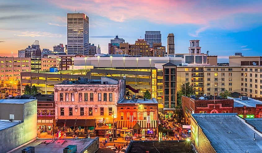 Memphis, Tennessee, USA skyline over Beale Street.