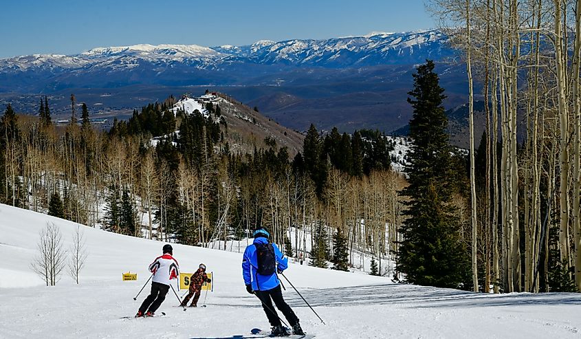 Enjoying skiing downhill at Park City Canyons Ski Area in Utah