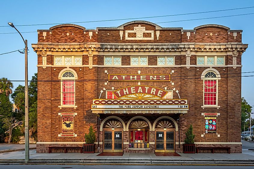 Athens Theatre - a historic brick building in downtown DeLand, Florida.