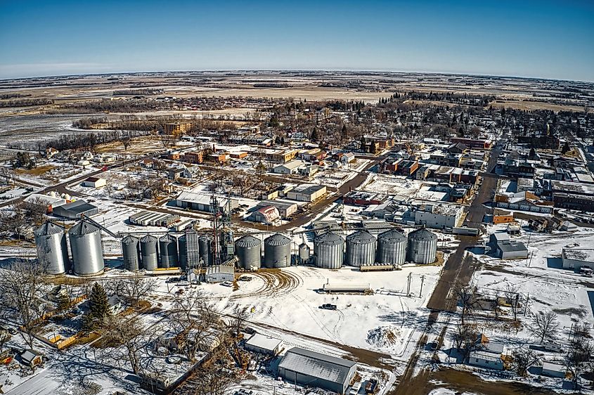 Aerial View of Sisseton, South Dakota, in winter.