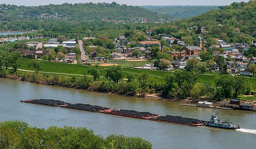 A Coal Barge On The Ohio River At Bellevue And Dayton Kentucky Across From Cincinnati Ohio USA