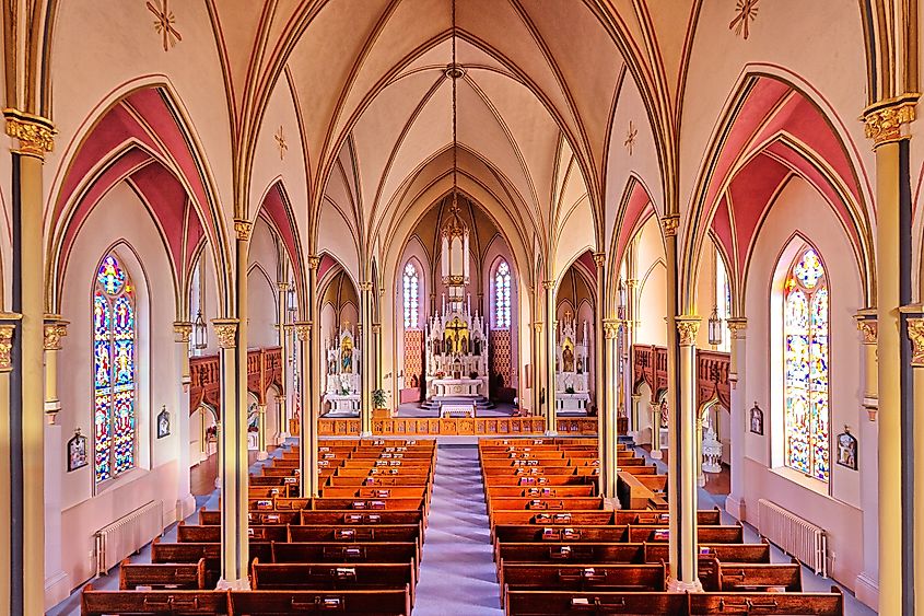 Inside the Holy Cross Church in Pfeifer, Kansas.