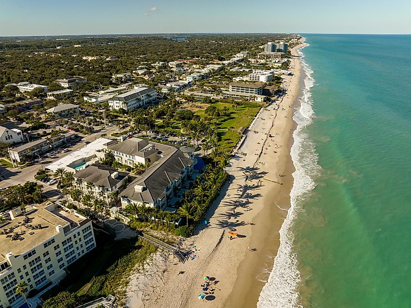 Aerial shot Vero Beach hotels and condominium buildings