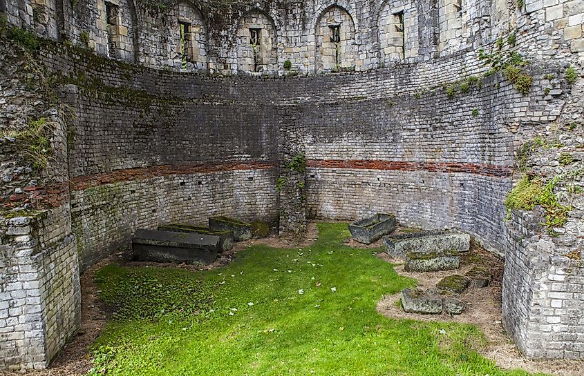 Remains of the ancient Multangular Tower in York, England. The tower originally formed the northwest corner of the Roman Legionary Fortress of Eboracum.
