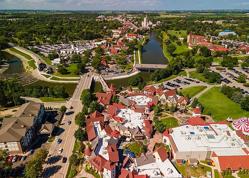 Aerial view of Frankenmuth, Michigan.