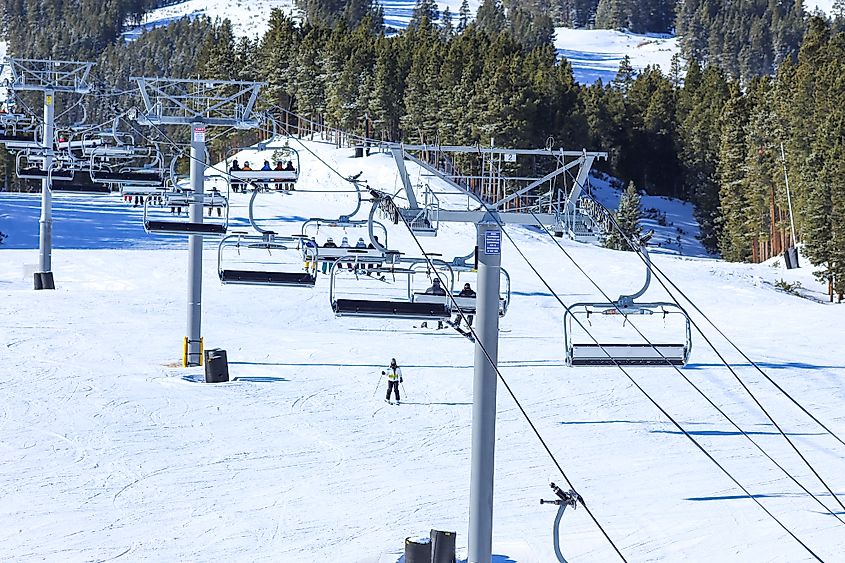 Ski chairlifts against the snow at Breckenridge, Colorado.