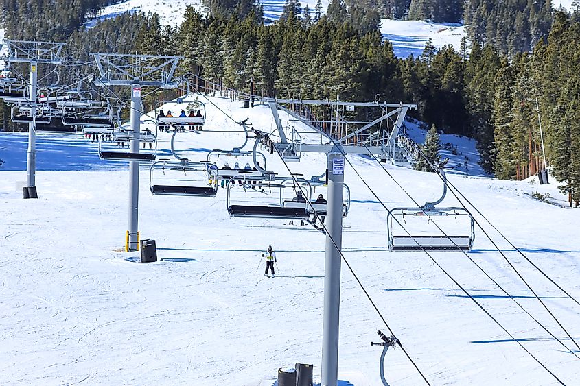 Ski chairlifts against the snow at Breckenridge, Colorado