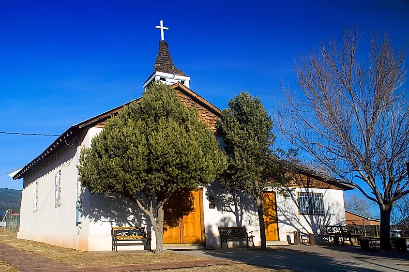 An old historical Spanish mission church in Cedar Crest, New Mexico