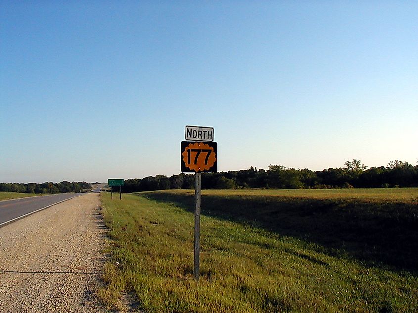 Road sign along the Flint Hills Scenic Byway east of El Dorado, Kansas