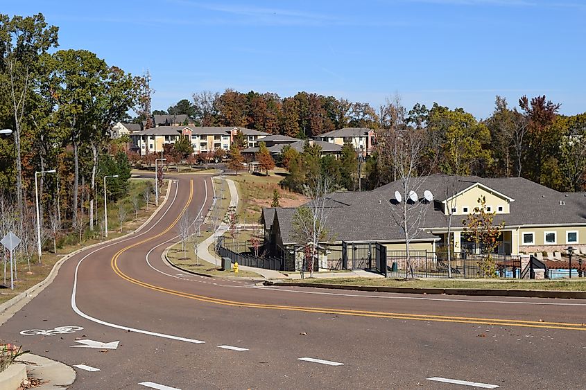 Complete Street with apartments in Oxford Mississippi in fall