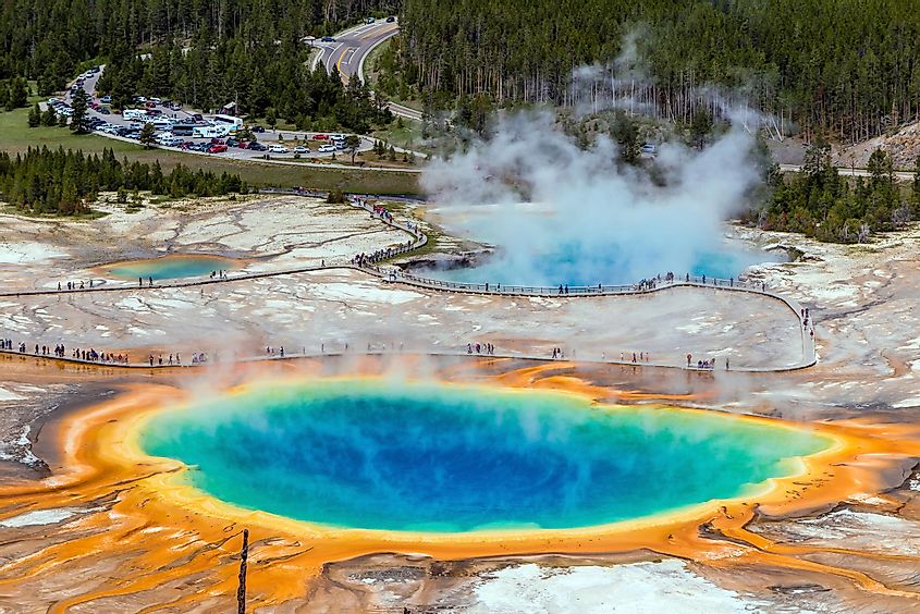 The Grand Prismatic Spring is a major tourist attraction in Yellowstone.